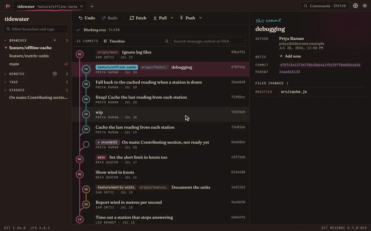 Interactive rebase: dropping a commit, marking a fixup and a squash, then running it
